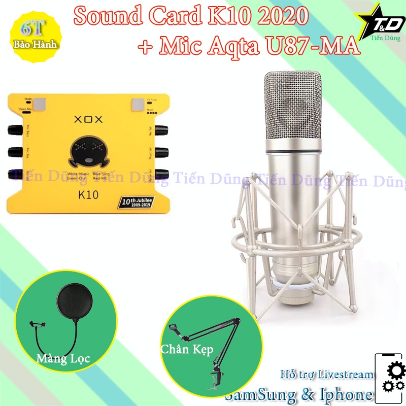 Combo mic livestream karaoke U87 MA và sound card K10 2020 đi kèm chân kẹp màng lọc- Bộ Thu Âm U87-MA Cho Âm Thanh Chất