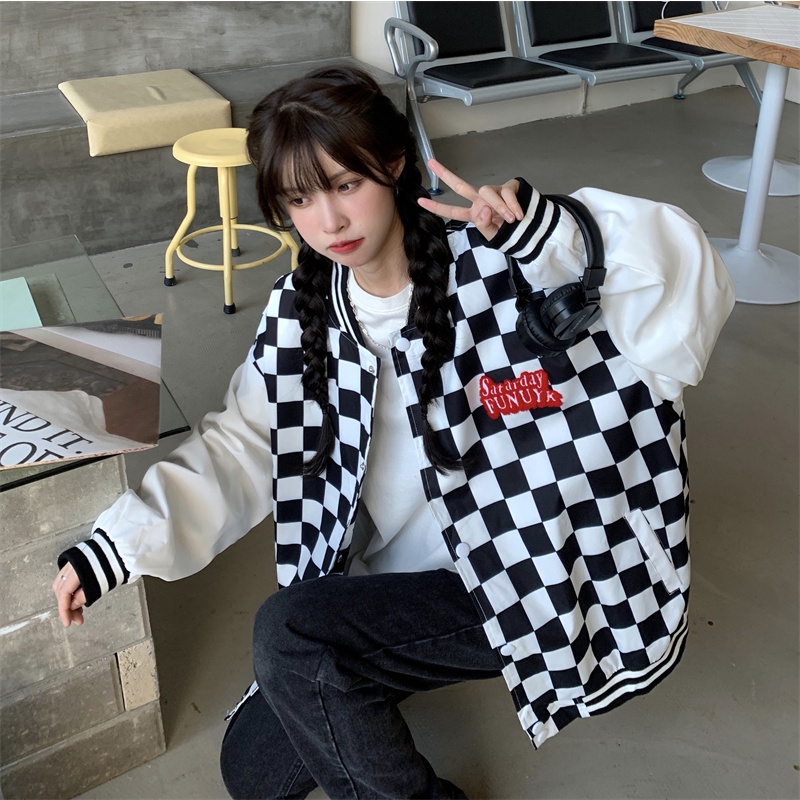 ZHELIHANGFEI Áo Khoác Cardigan Dài Tay Họa Tiết Ca Rô Thời Trang Dành Cho Nữ