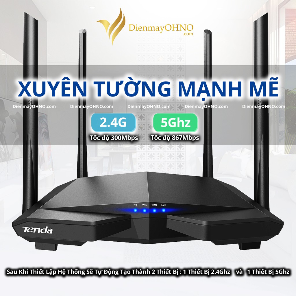 Bộ Cục Phát WIFI TENDA AC6 4 Râu Xuyên Tường Router WIFI 5ghz Tenda Chính Hãng Moden Model Modem Wifi 5g