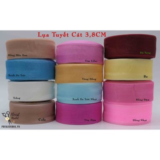 Ruy băng lụa tuyết cát 3,8cm - cọc 4 cuộn