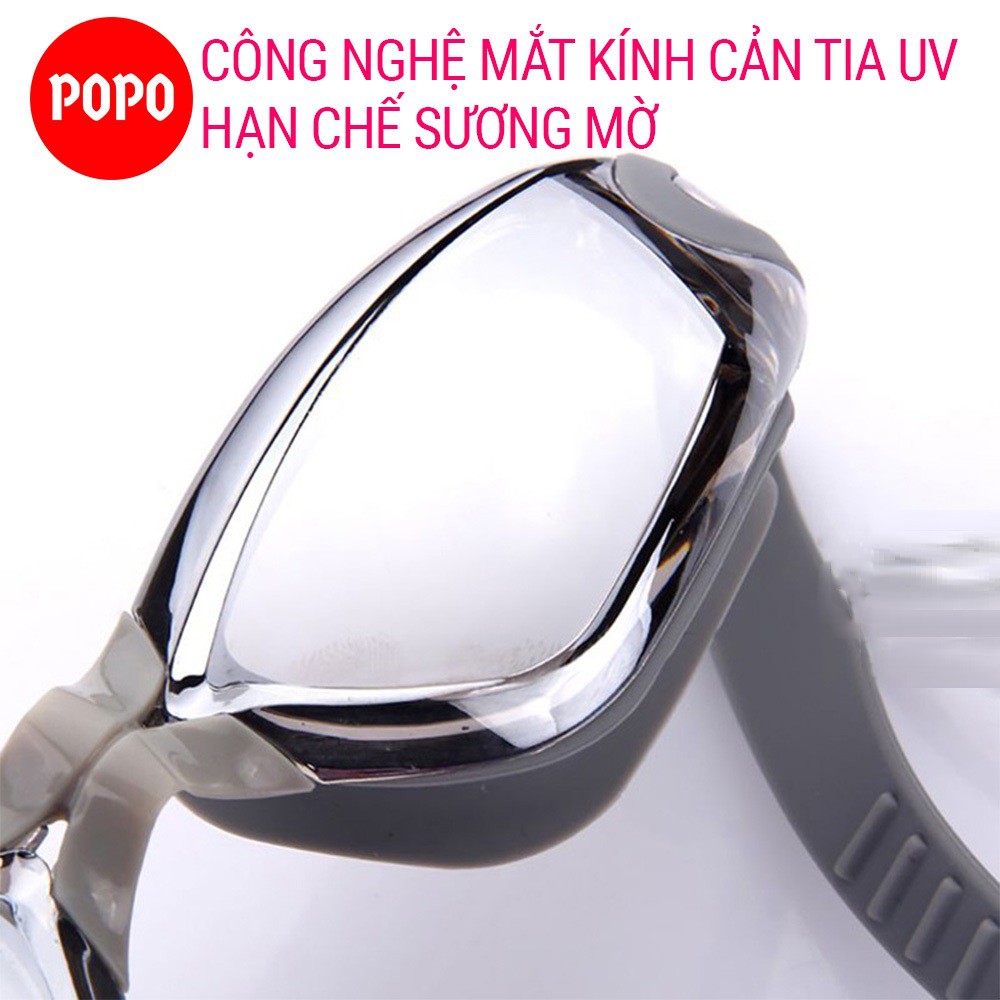 Kính bơi tráng gương cho người lớn POPO với mắt kiếng bơi cho bé, trẻ em cản tia UV