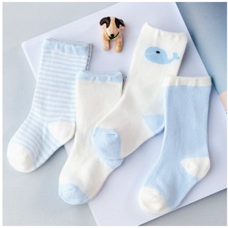Set 4 Đôi Vớ, Tất Cao Cổ Cao Cấp Hình Cá Voi Cho Bé Trai. Vớ Cho Bé Trai