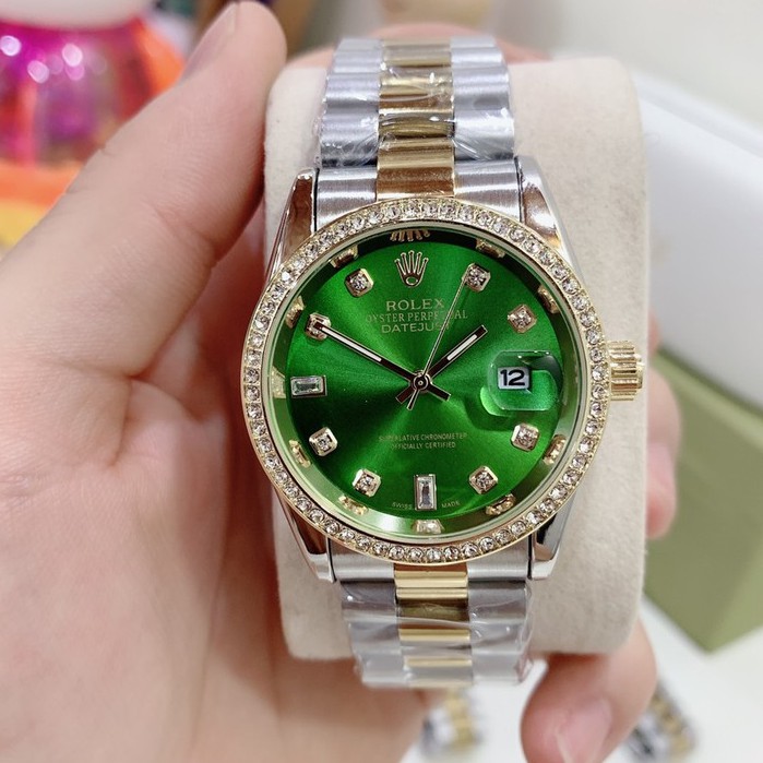 Đồng hồ nam rolex đính đá 12h-dây đúc nguyên khối-bh12th