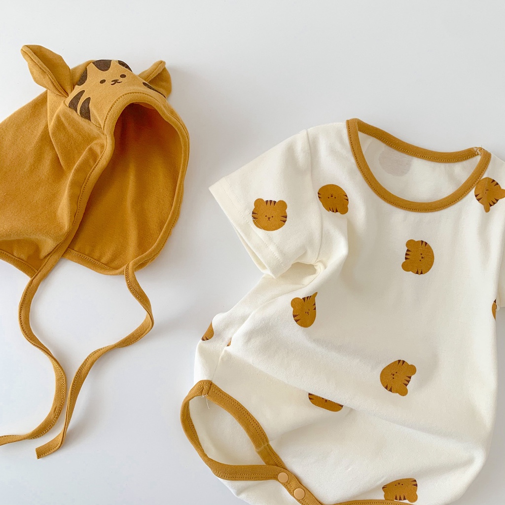 Set Áo Liền Quần &amp; Mũ Họa Tiết Hổ Hoạt Hình Dễ Thương Cho Bé Sơ Sinh