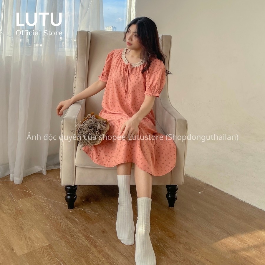 Đầm Váy Hoa Nhí Tơ Đũi Tay Ngắn Cổ Bèo Nơ Vintage Siêu Xinh