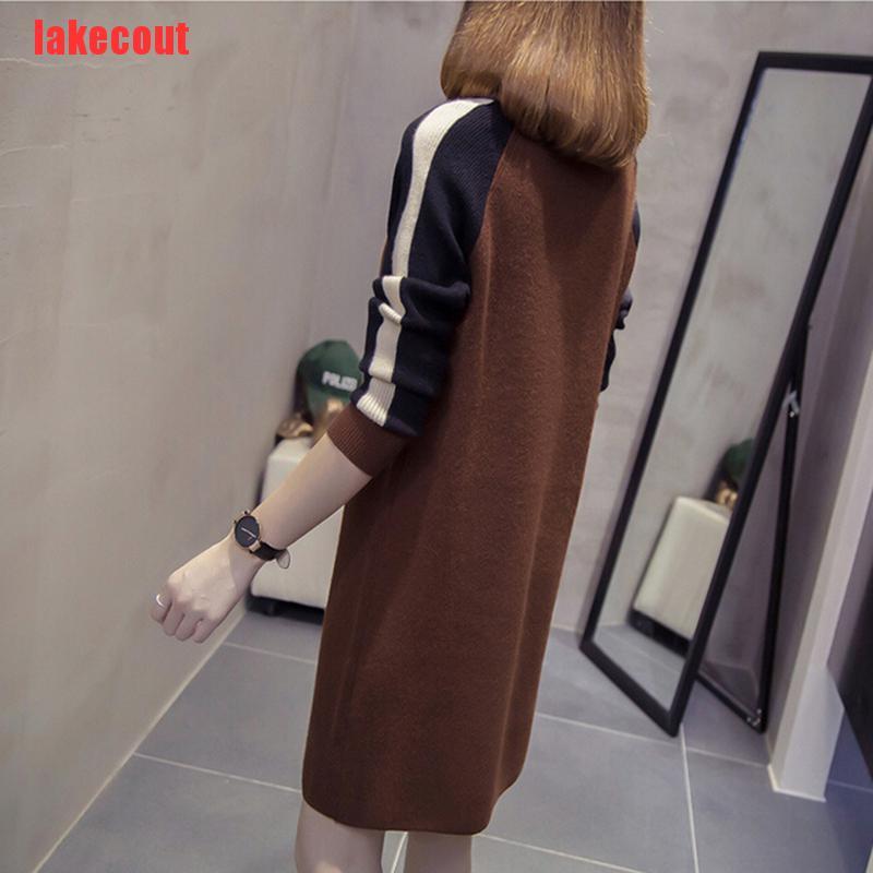 {lakecout}Women Sweater Dress Long Sleeve Knit Dresses Knitted Sundress Casual Mini Loose BZT