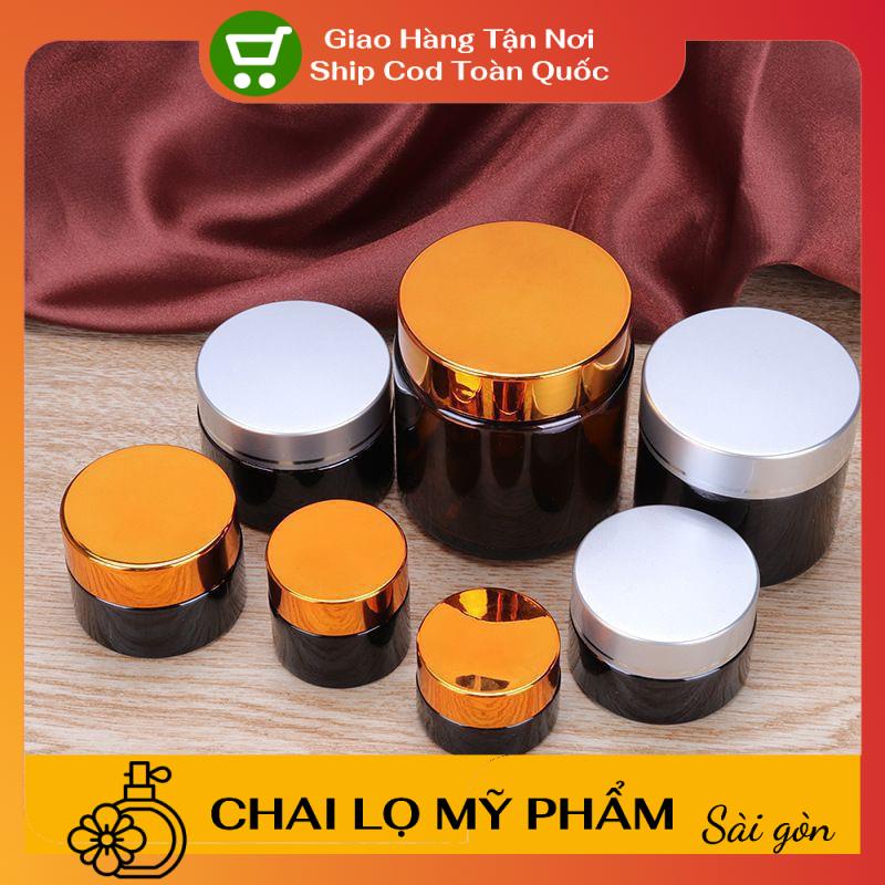 Hủ Đựng Kem ❤ SIÊU RẺ ❤ Hũ Chiết Kem Thủy Tinh Nâu 30g,50g,100g Nắp Vàng,Đen chiết mỹ phẩm , phụ kiện du lịch