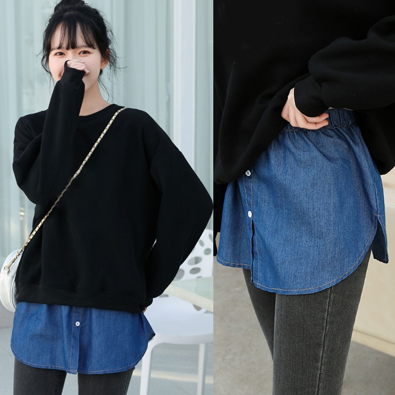 Áo Sơ Mi Giả Denim Dáng Chữ A Giả Váy Xếp Tầng Cài Nút Thời Trang Mùa Xuân Cho Nữ