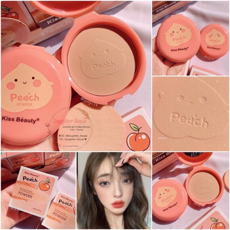 Phấn phủ nén hương đào Peach Poweder Kiss Beauty kiềm dầu che khuyết điểm