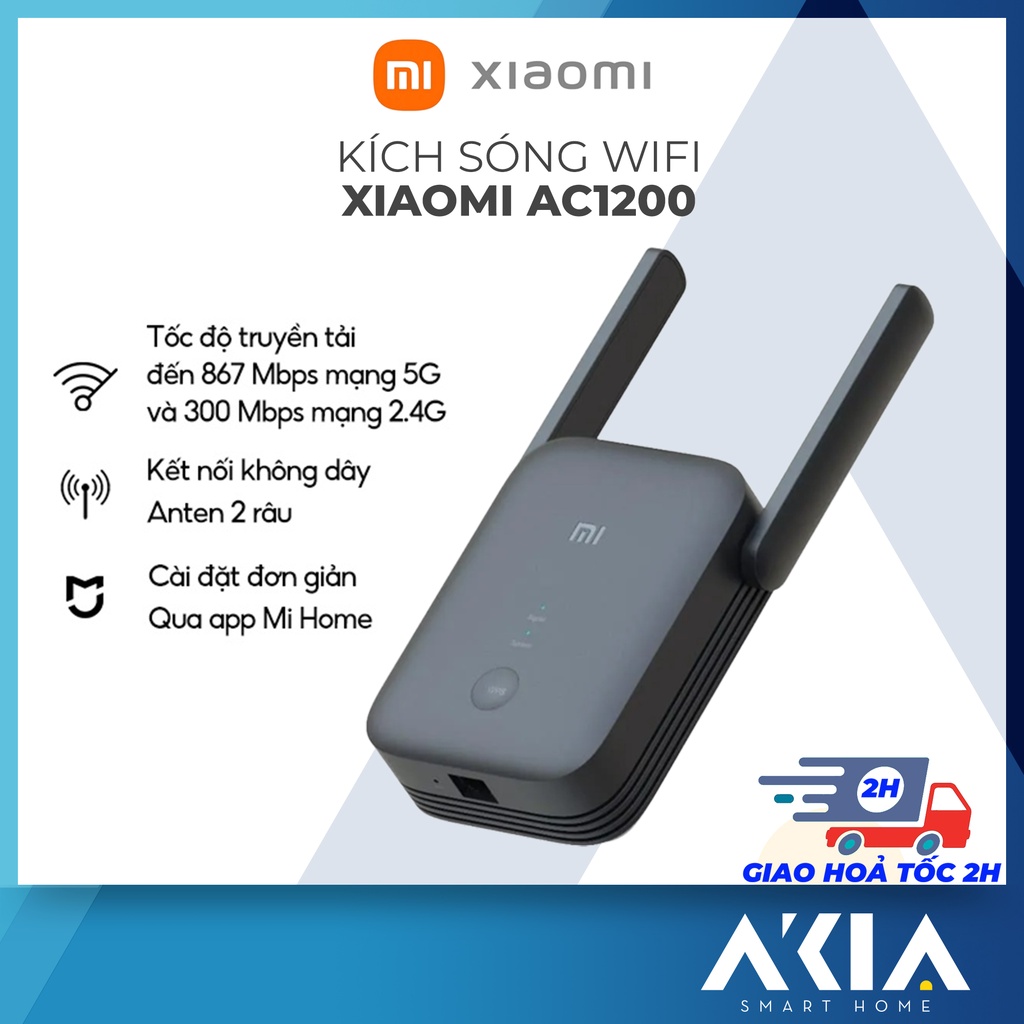 Kích sóng wifi Xiaomi AC1200 Mi wifi range extender RA75 - Bản quốc tế, băng tần kép 2.4GHz và 5GHz, kết nối không dây
