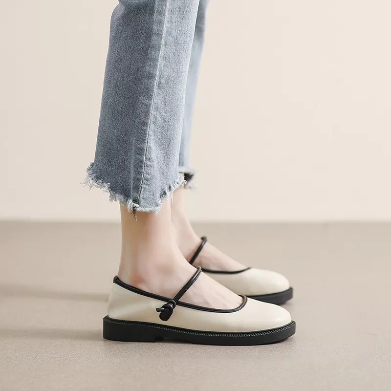 Giày Búp Bê Da Mũi Tròn Phong Cách Mary Jane Nhật Bản Dây Hậu Thời Trang Dành Cho Nữ MLA62