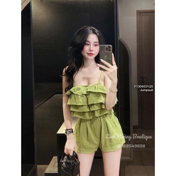 Jumpsuit short ngực phối bèo tầng 2 dây hàng QC j1204