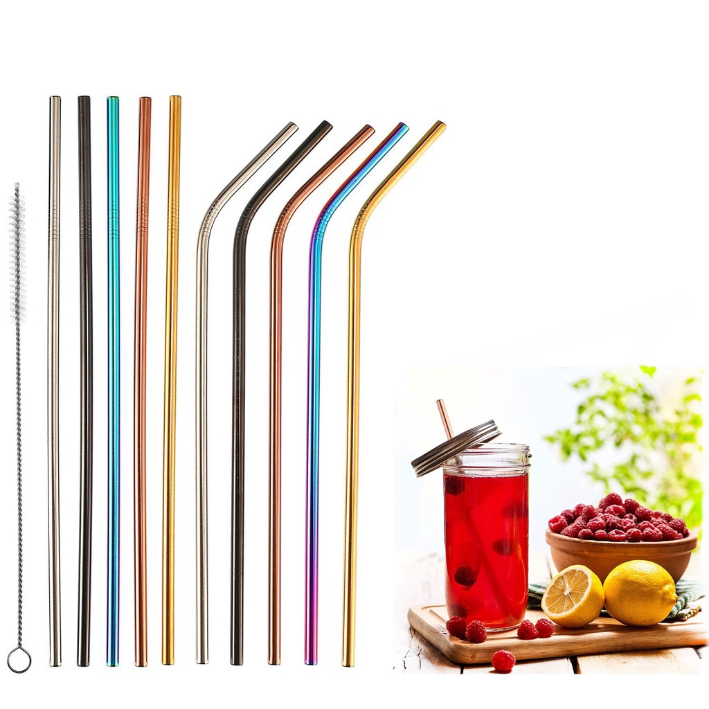 Bộ ống hút bằng thép không gỉ tái sử dụng được kèm cọ lau chùi