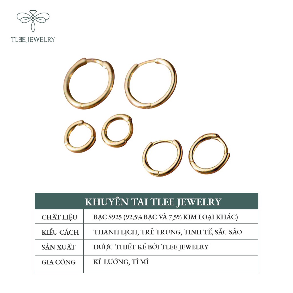 Khuyên tai bạc unisex TLEE tròn trơn chốt bấm nhiều size NCJ B0121