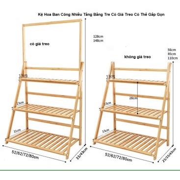 [Có sẵn] Kệ Hoa Ban Công Nhiều Tầng Bằng Tre Có Giá Treo Có Thể Gấp Gọn