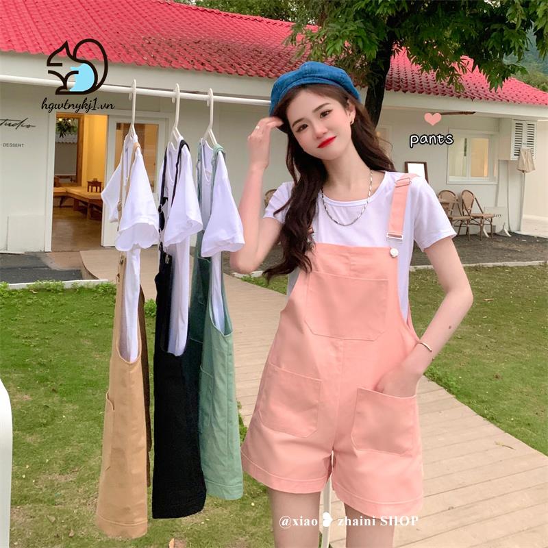 Quần Yếm Ngắn Ống Rộng Lưng Cao Màu Đen Thời Trang Cho Nữ