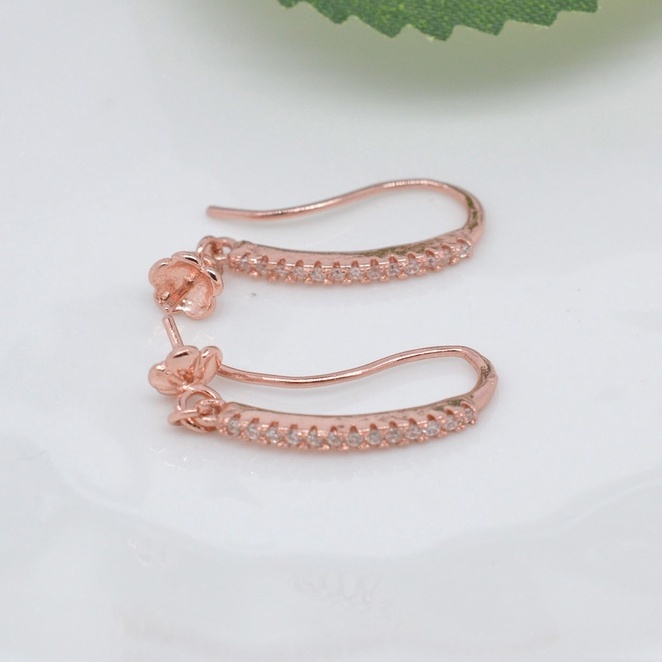 [B4T2] Phụ kiện trang sức (DIY) - Cặp (2) bông tai bạc trống hạt kiểu móc nạm 13v đá Zirconia mẫu tự làm