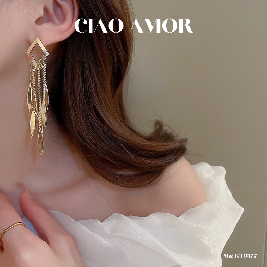 Khuyên tai nữ, Bông tai dài lá liễu rũ sang trọng dự tiệc Trang sức Ciao Amor - KT0477