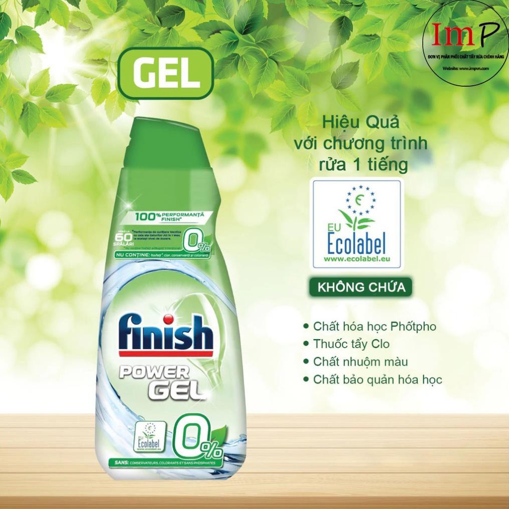 Combo Gel rửa bát Finish Eco 0% và nước làm bóng Finish Eco 0% chất tẩy sinh học an toàn cho máy rửa chén bát