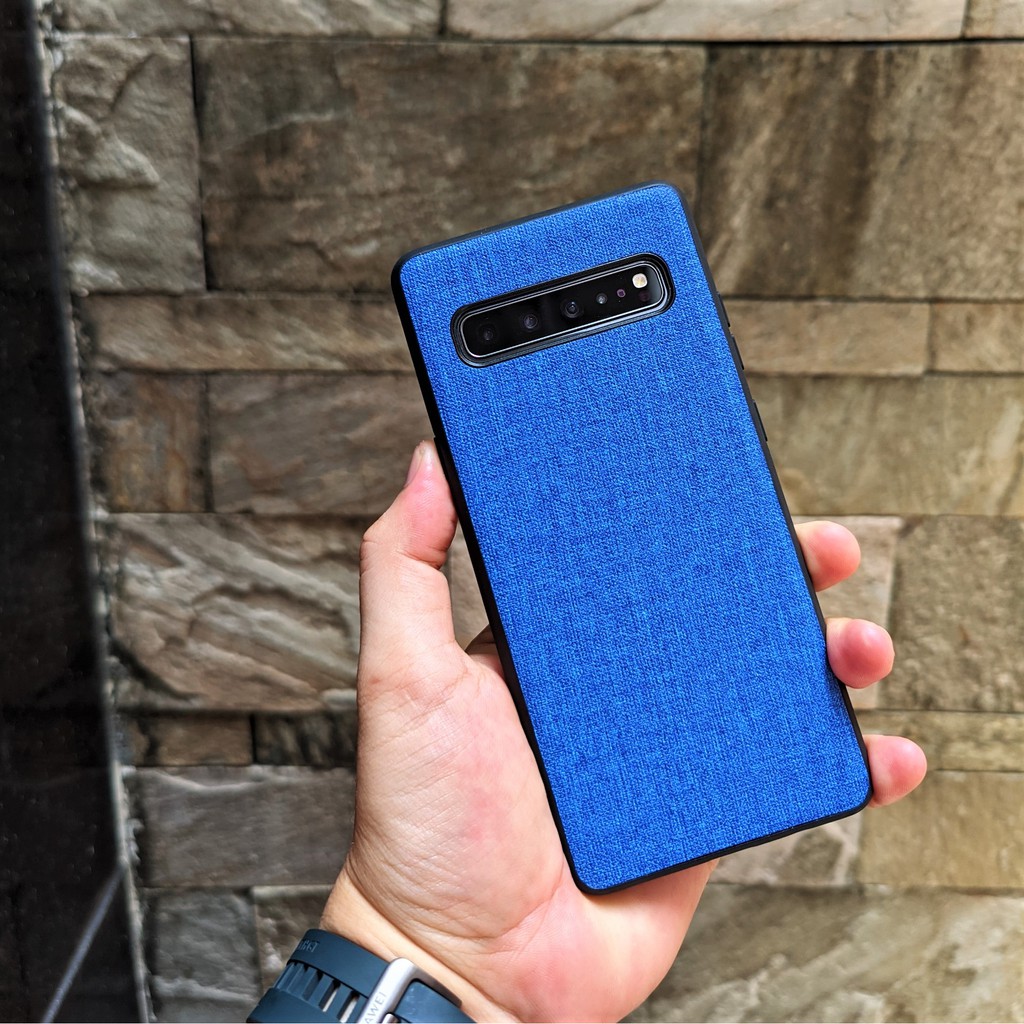 Ốp lưng Samsung Galaxy S10 5G Hàn, S10, S10 Plus vân vải Jean gắn được giá đỡ điện thoại