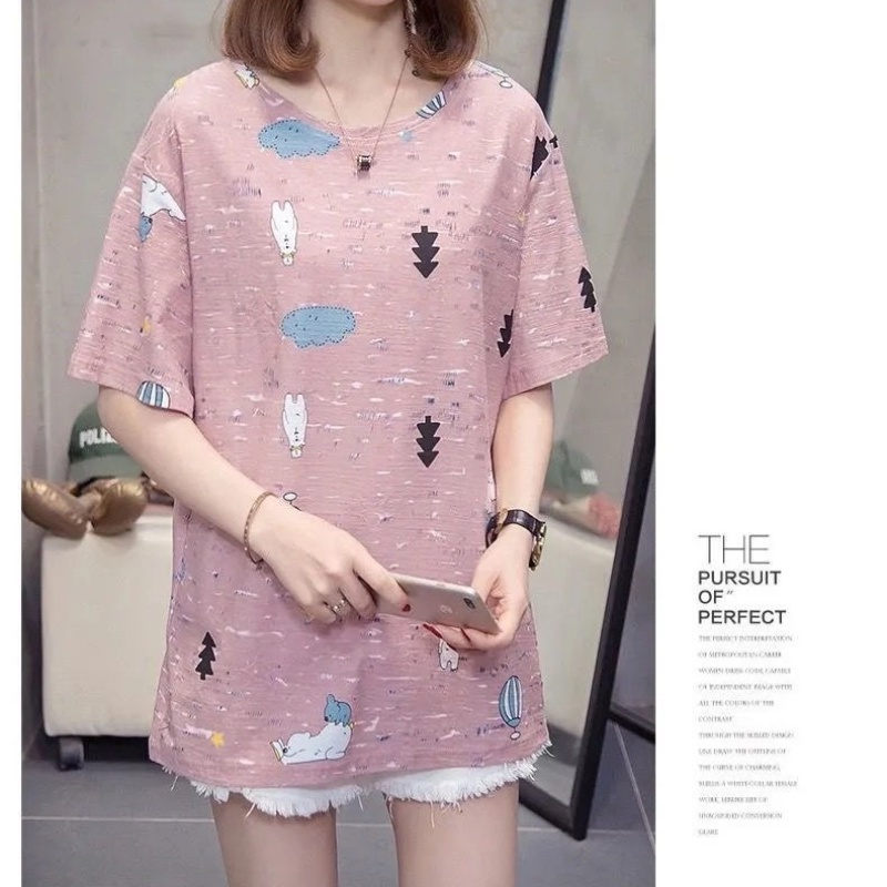 Áo thun ngắn tay nữ cổ tròn màu nhuộm thời trang phong cách mới