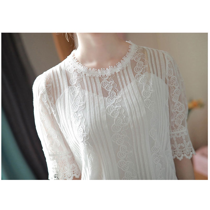 Áo Kiểu Tay Ngắn Phối Ren Thời Trang Mùa Hè Cho Nữ