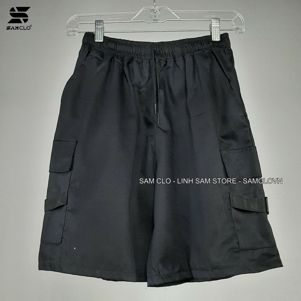 Quần đùi SAM CLO - Quần short Kaki nam nữ túi hộp phối dây dáng suông ống rộng