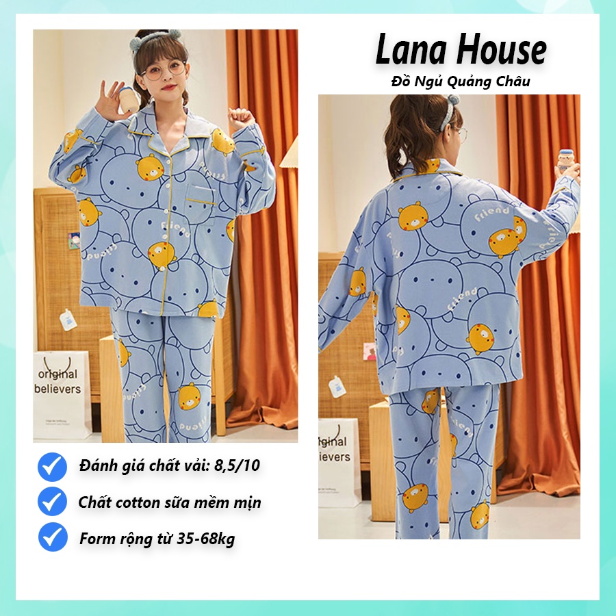 Đồ ngủ nữ pijama mặc nhà tiểu thư tay dài bigsize cao cấp họa tiết dễ thương chất thô hàn mềm mại PJMDAII04