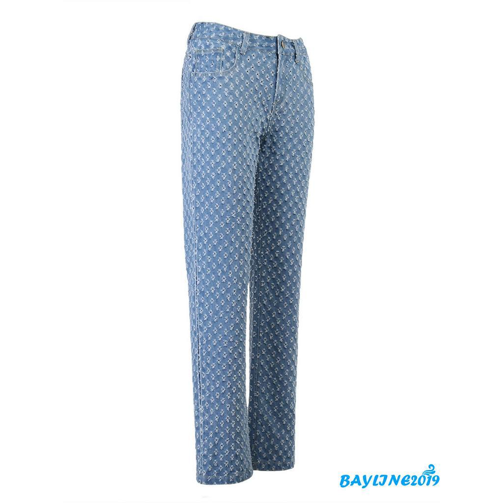 Quần Jeans Dài Rách Gối Thời Trang Dành Cho Nữ