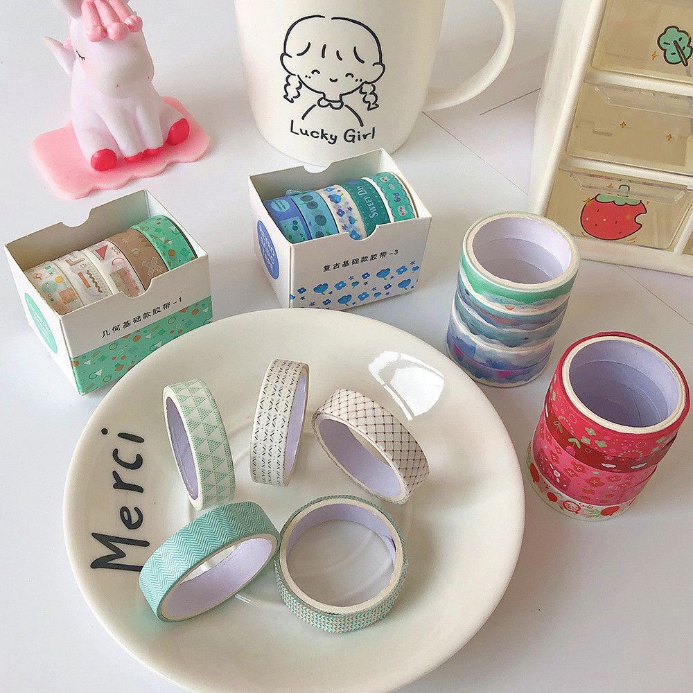 Set 5 cuộn băng keo dán trang trí sổ tay thủ công