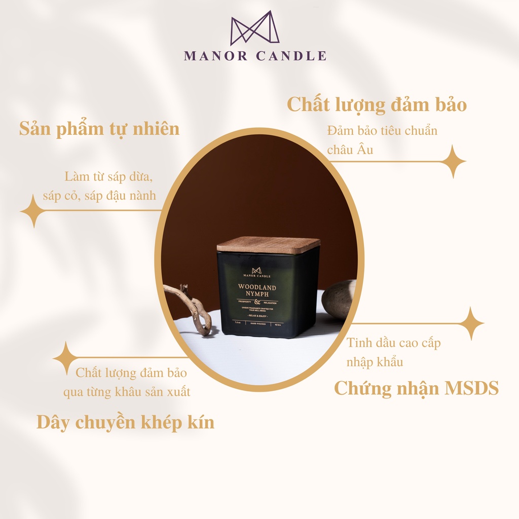 Nến Thơm Woodland Nymph Size 7 OZ Hương Thơm Nhẹ Nhàng Yên Ở Một Vùng Rừng Núi Cổ Kính, Manor Candle