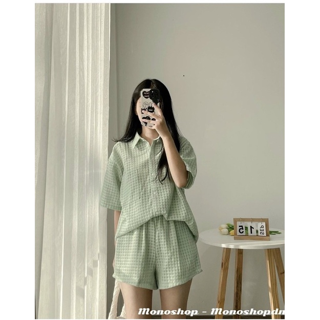 Set áo sơmi xốp ô kèm quần short 3 màu