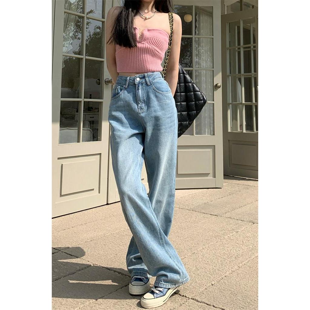Quần Jeans Ống Rộng Lưng Cao Thời Trang Cá Tính 65076