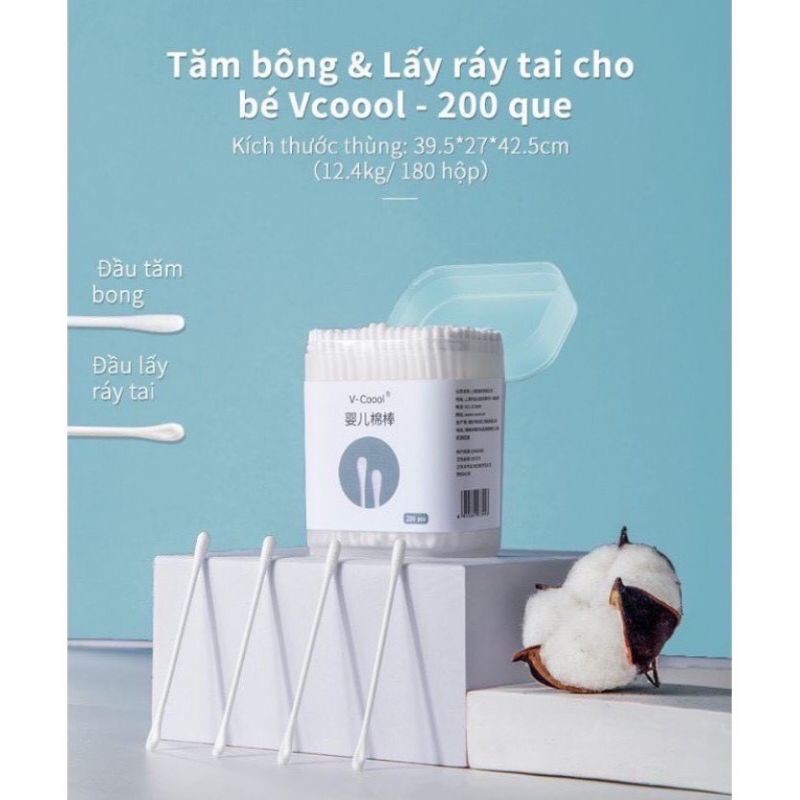 Tăm Bông Trẻ Em Vcool Hộp 200 Que