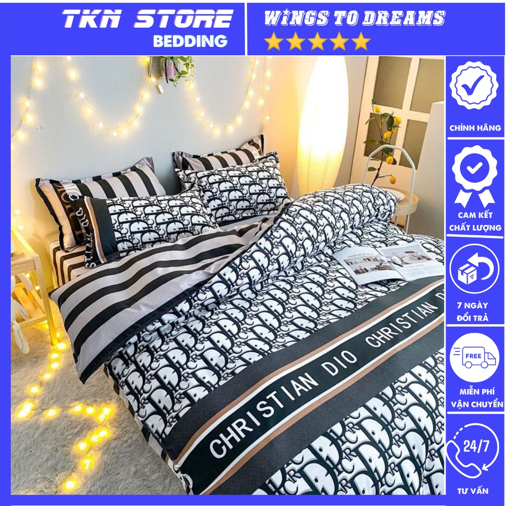 Bộ chăn ga gối Cotton Poly TKN STORE ,Drap giường Hàn Quốc miễn phí bo chun ga giường bọc đệm