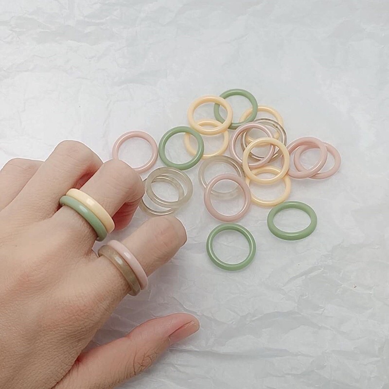 Nhẫn nhựa acrylic trong suốt nhiều màu sắc phong cách hàn quốc