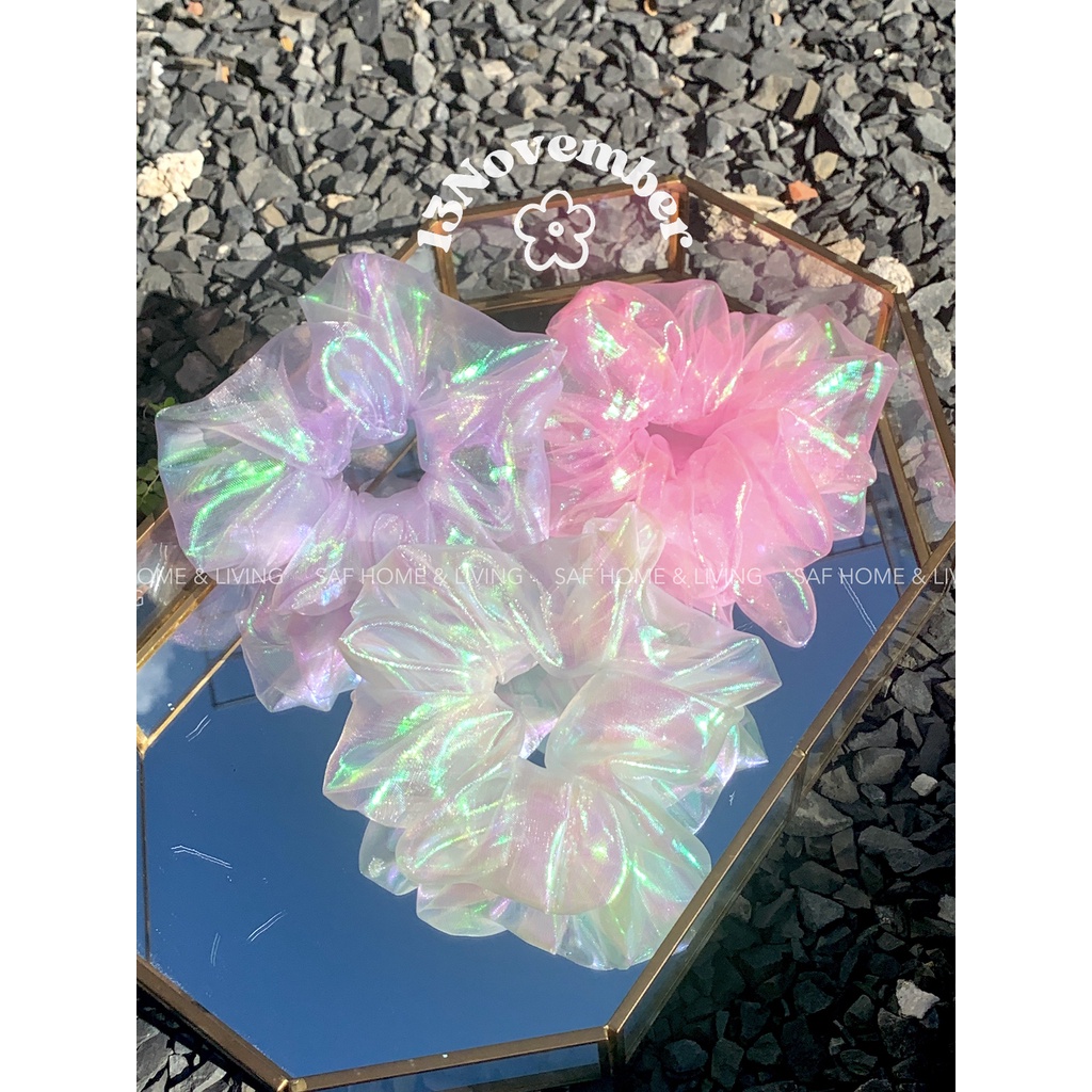 Scrunchies Vải Hologram Ánh Dạ Quang Xà Cừ Hot Trend Cột Tóc Vải Buộc Tóc Hàn Quốc Hiện Đại Dễ Thương Trơn