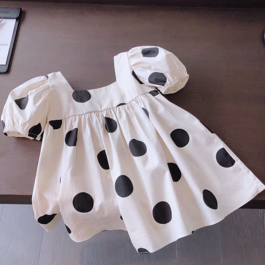 [MÃ MARU471 giảm 10k cho đơn 50k]Váy bé gái chấm bi cổ vuông chất đũi cho bé 8-18kg