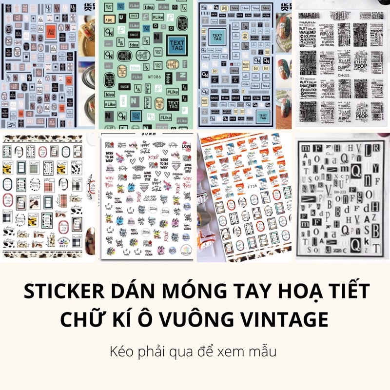 Sticker,hình dán móng tay chữ kí ô vuông phong cách cổ điển vintage sang trọng và đơn giản trang trí móng tay nghệ thuật