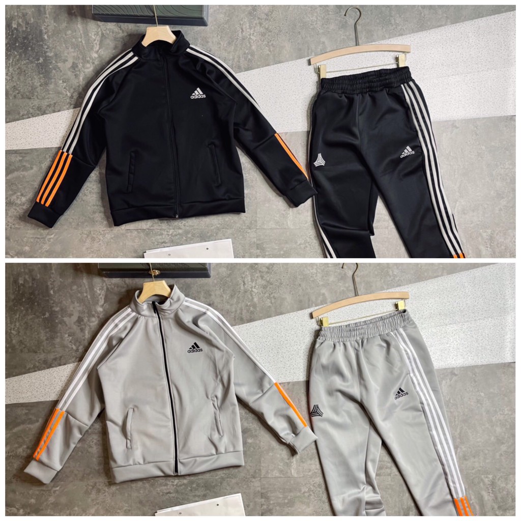 Bộ nỉ khóa nam Adidas cổ cao phối viền cam logo phản quang siêu hot_Bộ nỉ thể thao nam Adidas