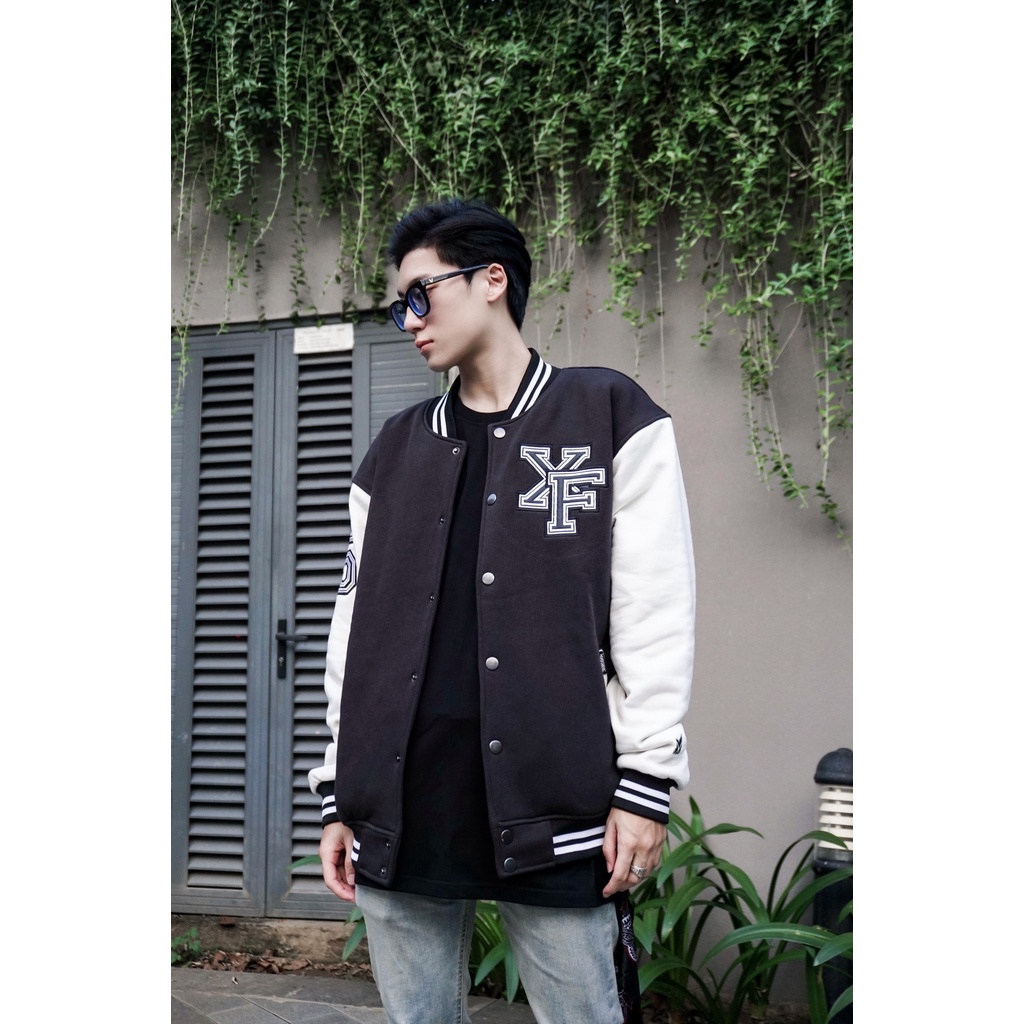 Áo Khoác Bóng Chày Bomber Vải Nỉ Nam Nữ Thêu Form Rộng 2 Lớp Màu Đen Trắng By Local Brand Xfire Áo Khoác Varsity