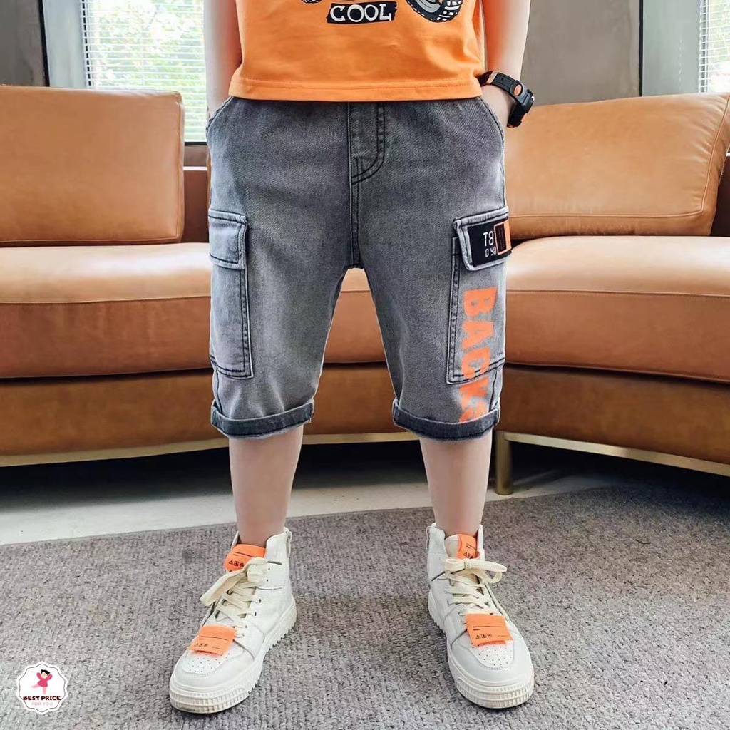 Quần short lửng ngố cho bé trai 7 8 9 10 11 12  tuổi ☑️ Thời trang quần bò jean size đại 25kg 30kg 35kg 40kg