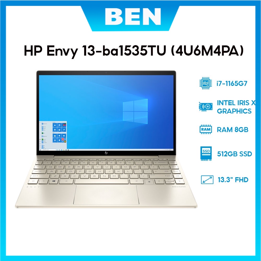 Laptop HP Envy 13-ba1535TU 4U6M4PA i7-1165G7 8GB 512GB Intel Iris Xe Graphics 13.3'