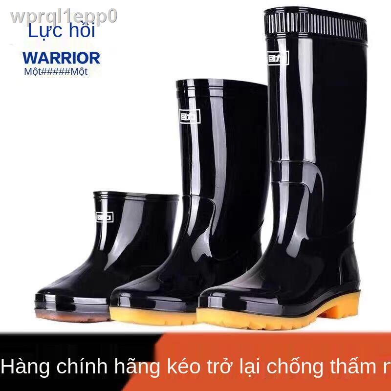 ✎☞Kéo lùi ủng đi mưa nam ống trung giày đi mưa ống cao nước nhà bếp không trơn trượt gân đáy công trường bảo hiểm lao độ