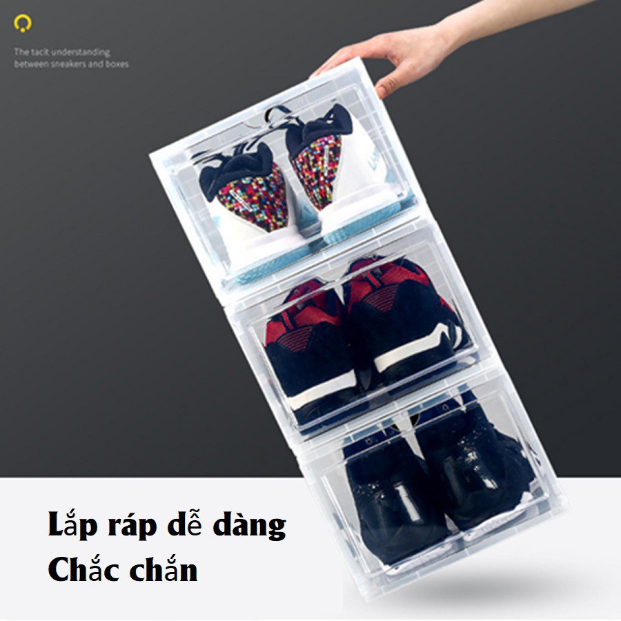 Hộp Đựng Giày Nhựa Cứng Sneaker Box Nắp Cửa Mở Nam Châm siêu chặt Tặng gói hút ẩm - Hàng xịn loại 1
