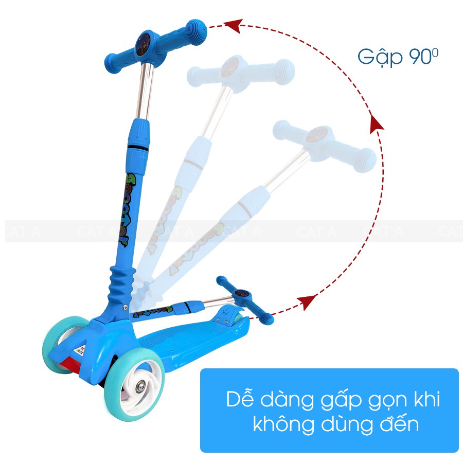 Xe trượt scooter 3 bánh phát sáng JC750  - Bánh xe cao su có đèn phát sáng, gấp gọn, an toàn cho bé