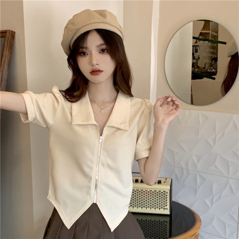 Set Áo Khoác Có Khóa Kéo Và Chân Váy Xếp Ly Lưng Cao Thời Trang Cho Nữ