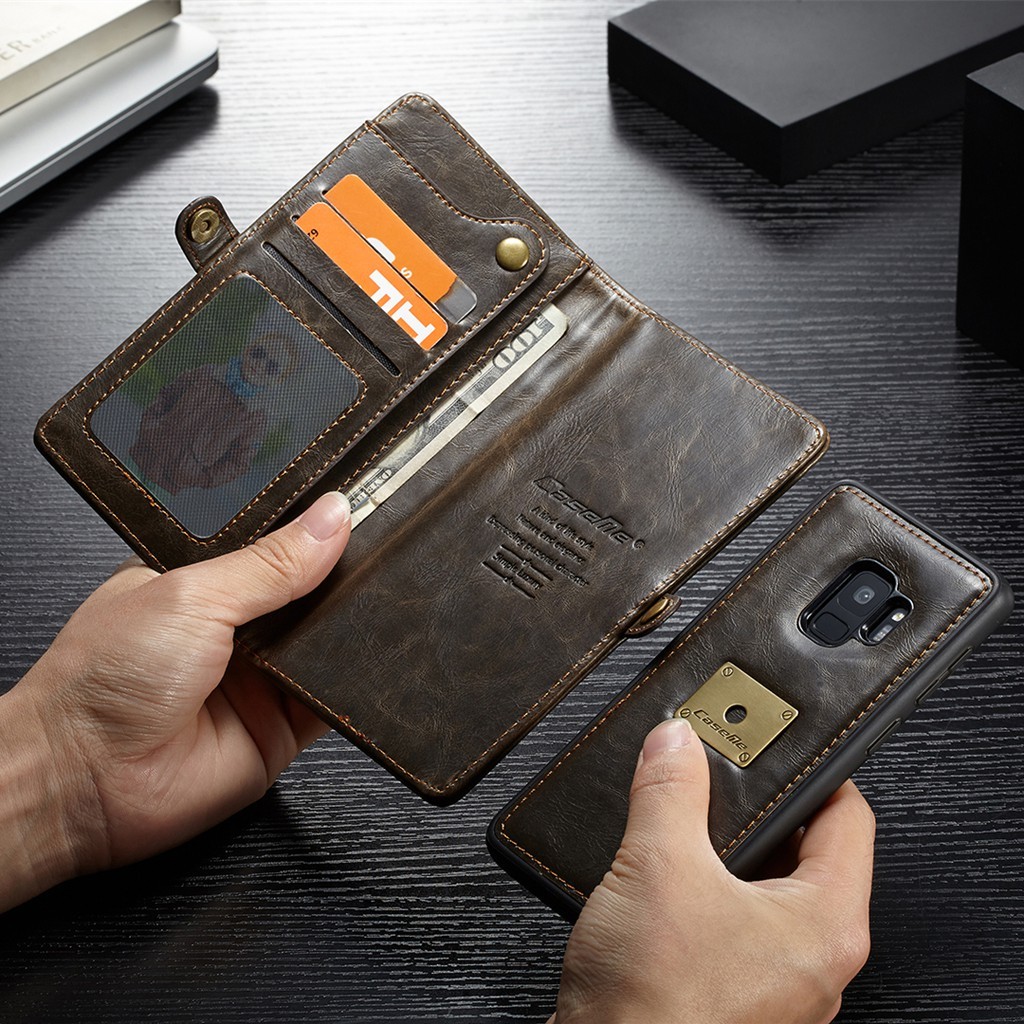 Bao da điện thoại kiểu ví gập tháo rời tiện lợi cho Samsung Galaxy S9/S9 Plus