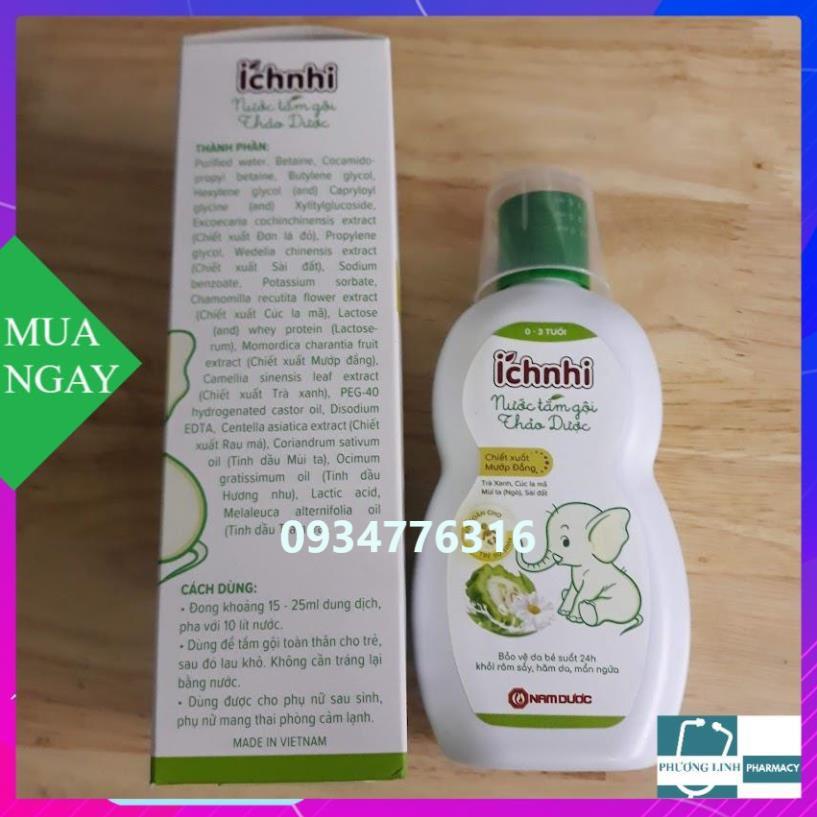 Nước tắm gội thảo dược Ích Nhi chai 230ml, giúp hỗ trợ ngừa rôm sẩy, mụn sữa, hăm tã,…