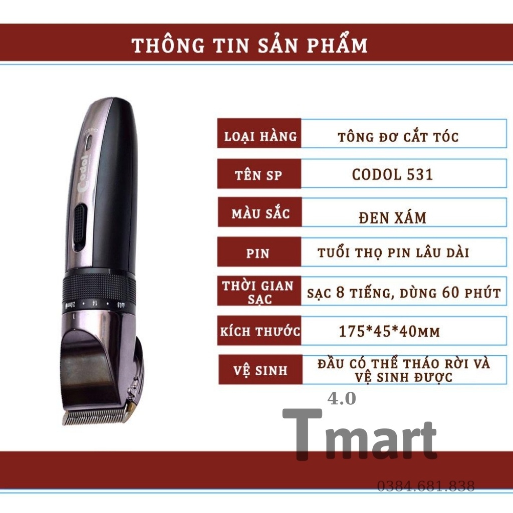 Tông đơ cắt tóc hàn quốc Codol 531 tặng bộ kéo cắt tỉa tiện dụng cho gia đình - Bmart4.0